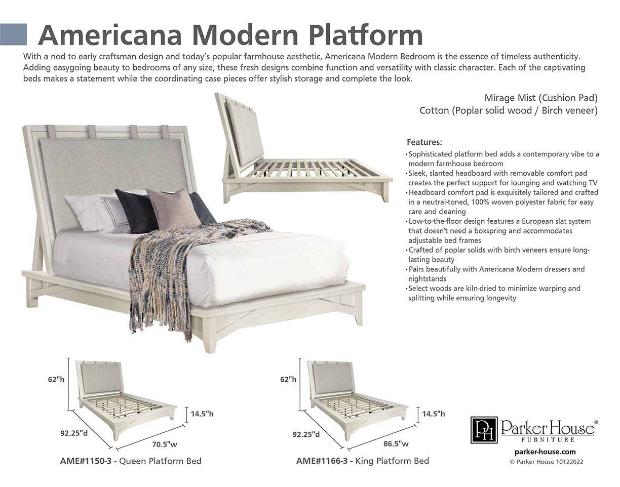 AMERICANA MODERN BEDROOM QUEEN 5/0 PLATFORM BED (1150HBW_PAD/1150FB / 115066R)