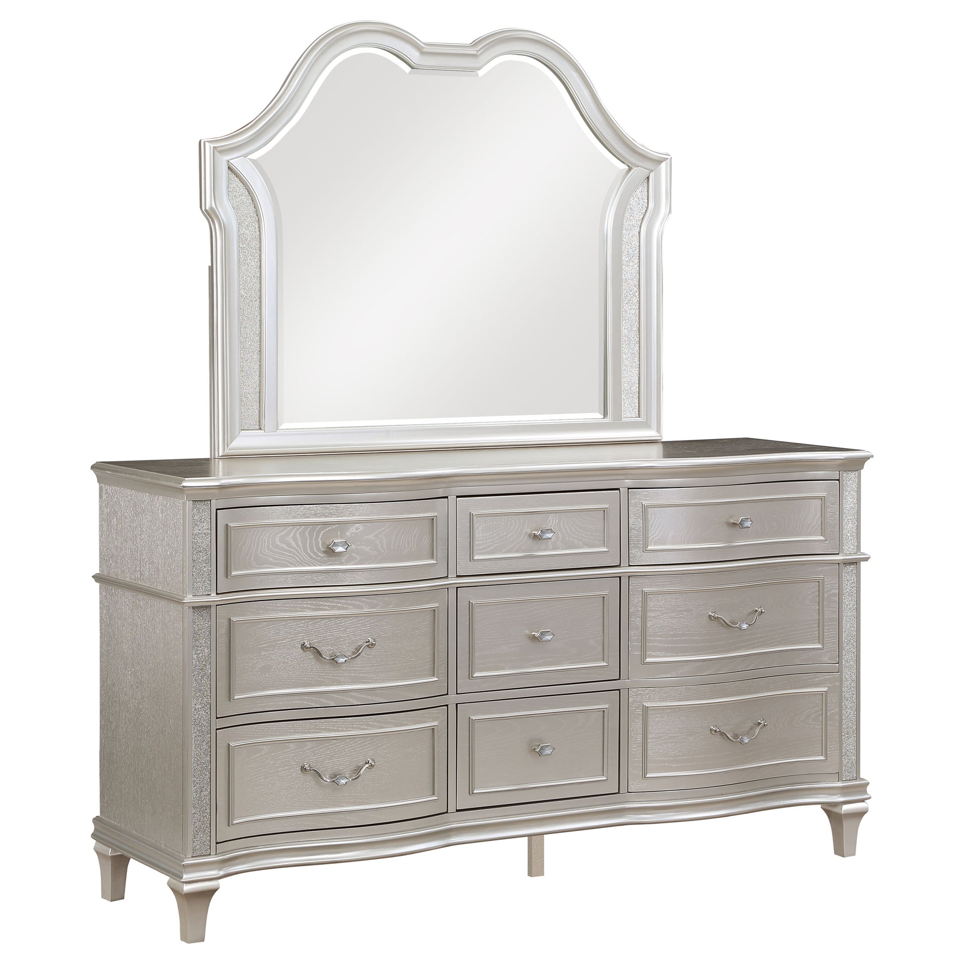 Evangeline 9-drawer Dresser with Mirror Silver Oak Furniture World (Las Vegas) Evangeline 9-drawer Dresser with Mirror Silver Oak Furniture World (Las Vegas)