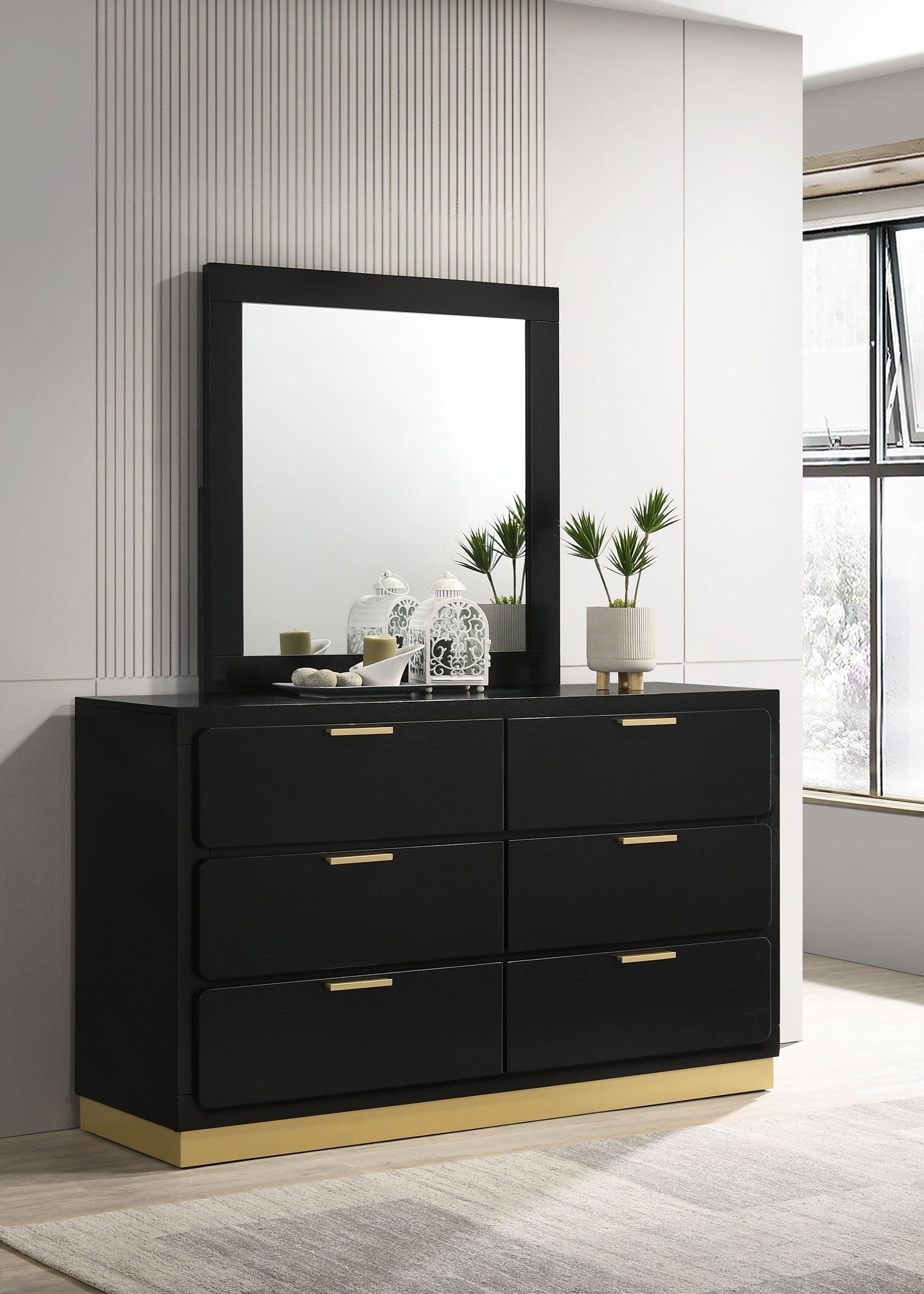 Caraway 6-drawer Dresser with Mirror Black Caraway 6-drawer Dresser with Mirror Black