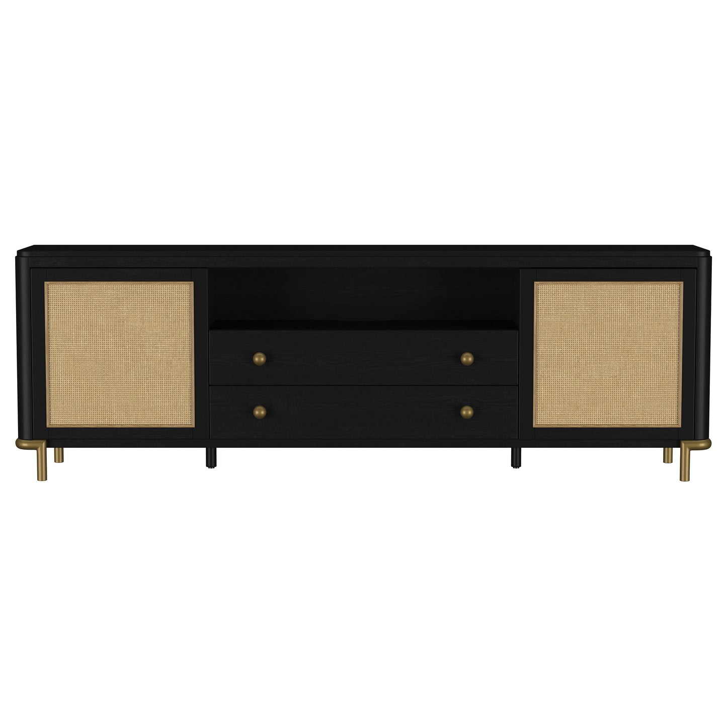 Arini Rattan Cane 2-door TV Stand Media Console Black
