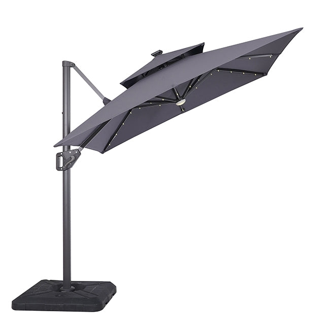 Xico - 8 Ft Square Umbrella w/ Double Top w/ LED Light + 37" Large Base