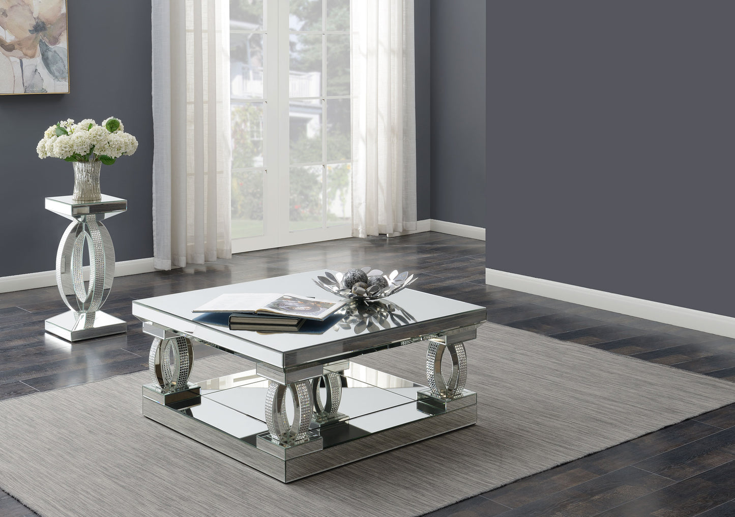 Amalia 2-piece Mirrored Coffee and End Table Set Silver