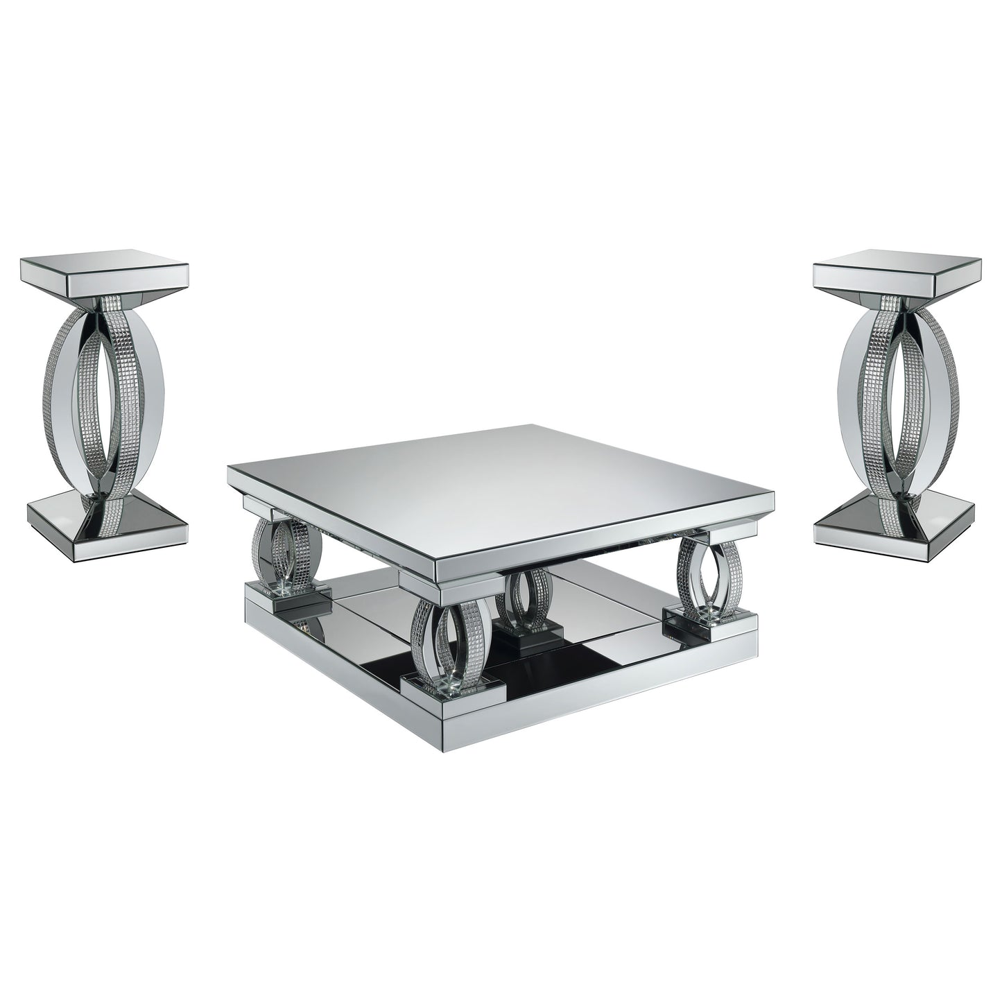Amalia 3-piece Mirrored Coffee and End Table Set Silver