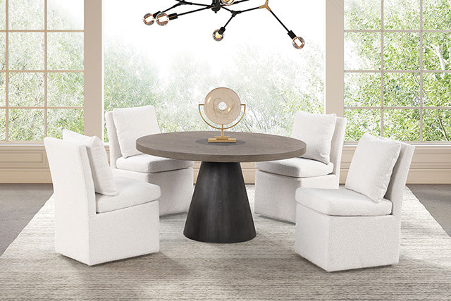 Broager - 5 Pc Dining Table Set (White Swivel Chairs)
