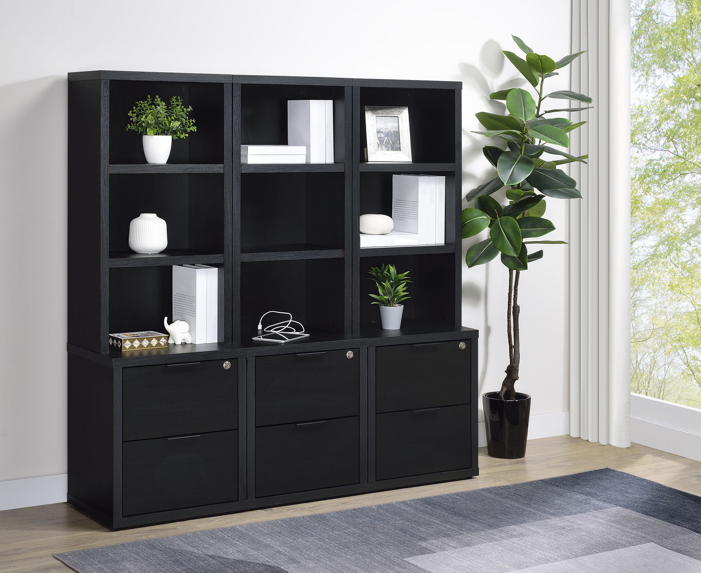 Westpark 3-piece Wall Unit Bookcase Set with USB Black