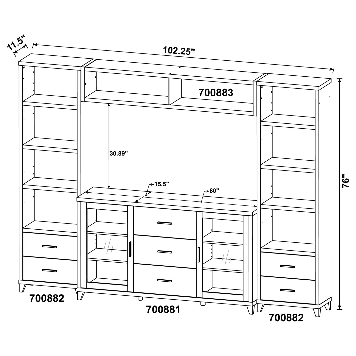 Lewes 4-piece 60-inch TV Entertainment Center Cappuccino