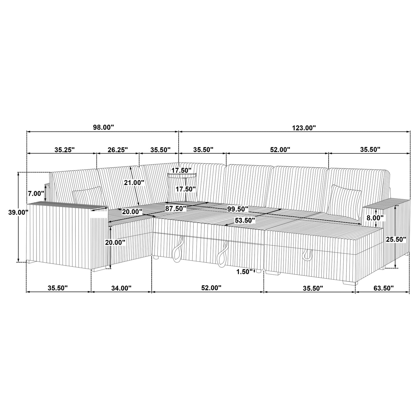 Devonshire Sleeper Sectional Sofa Storage Chaise Grey