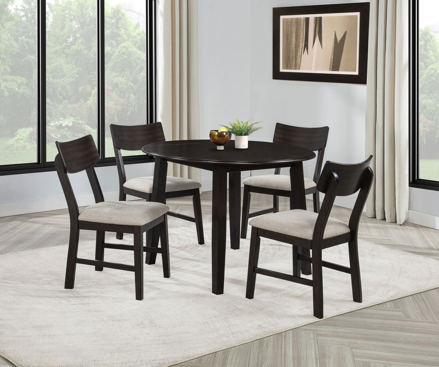 Catley 5-piece Round Drop Leaf Dining Table Set Dark Coffee