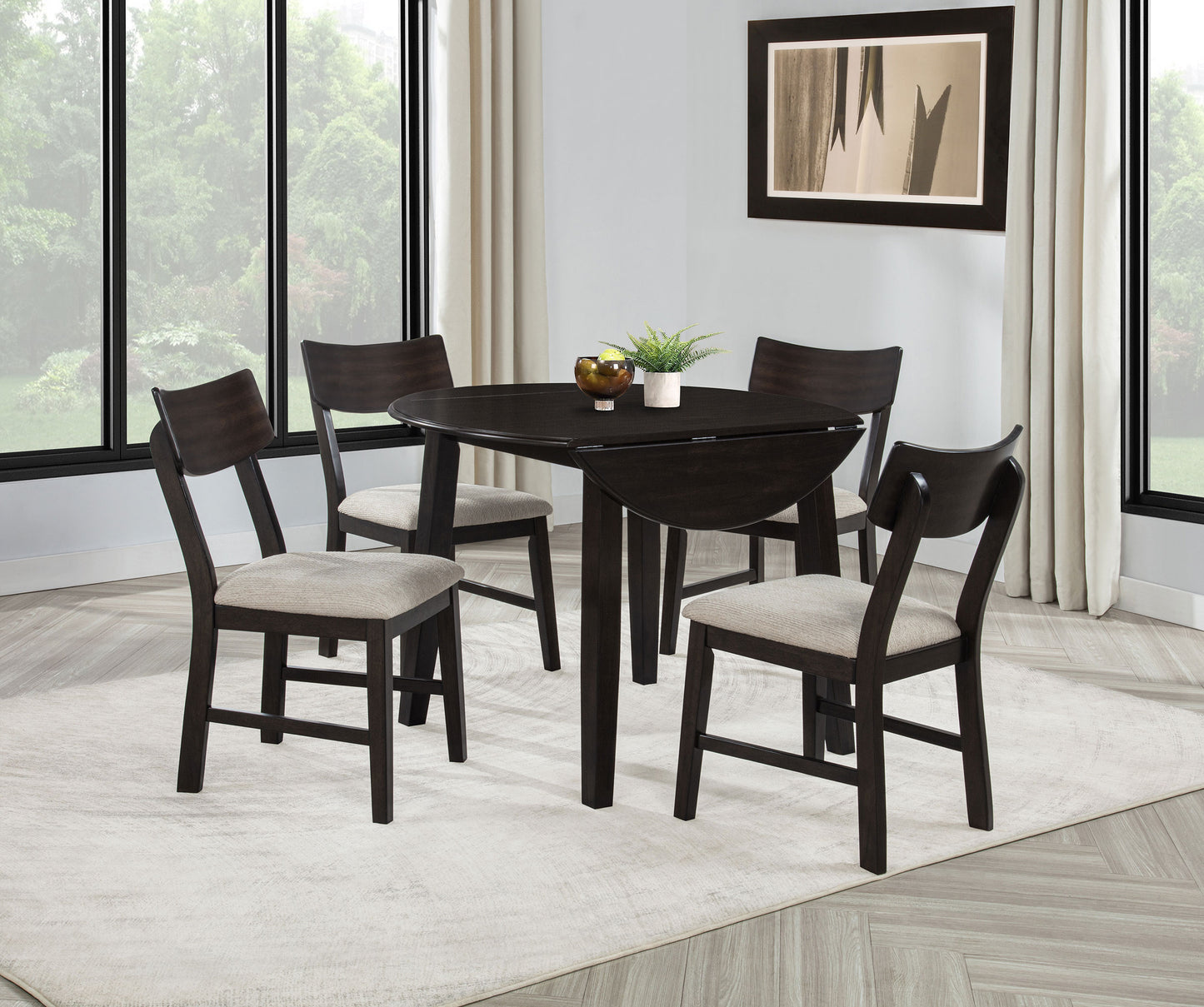 Catley 5-piece Round Drop Leaf Dining Table Set Dark Coffee
