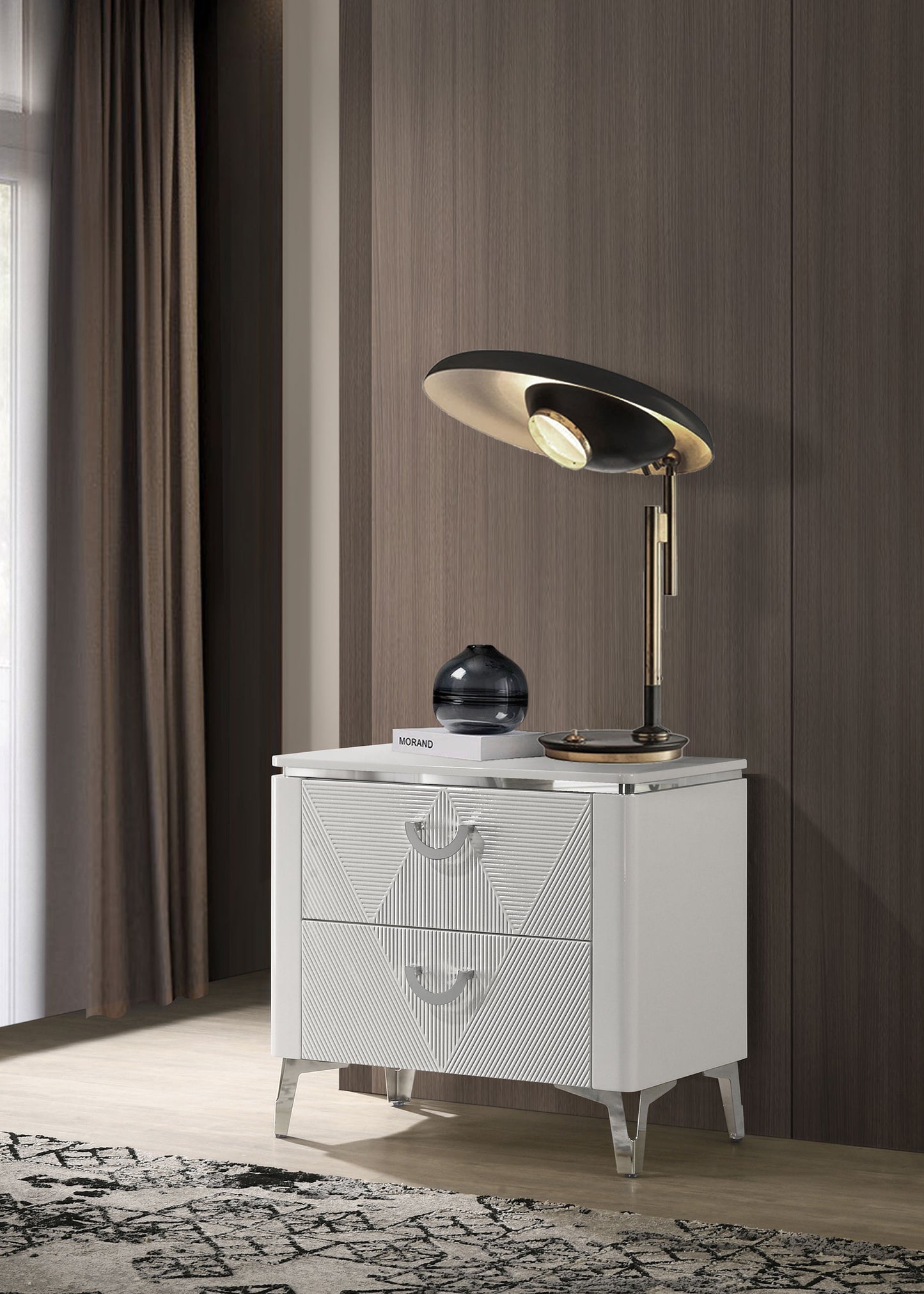 Cassia 2-drawer Nightstand Bedside Table White High Gloss