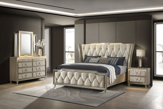 Lorient 4-piece Queen Bedroom Set Ivory and Camel