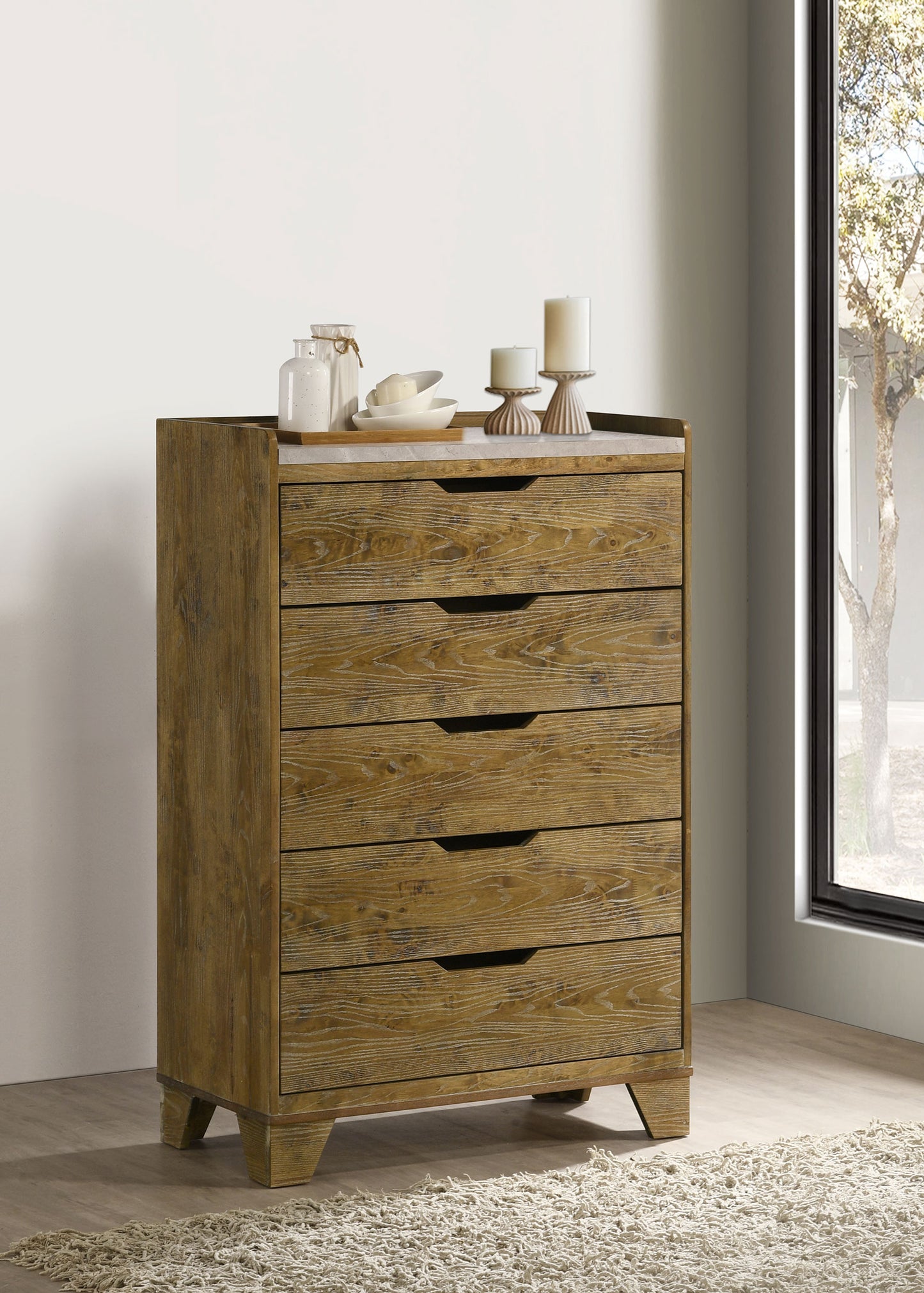 Henderson 5-drawer Bedroom Chest of Drawers Medium Oak