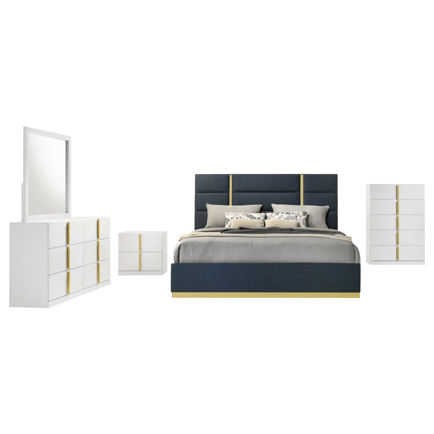 Ines 5-piece Queen Bedroom Set Navy and White High Gloss