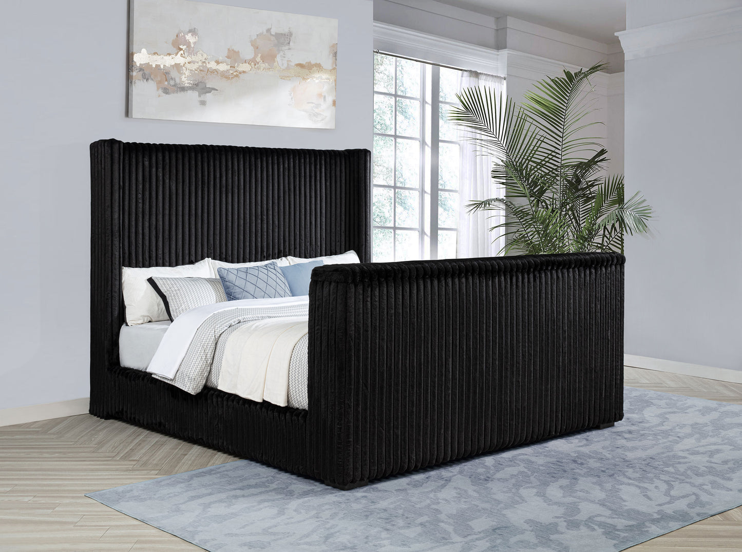 Centergrove Upholstered California King Wingback TV Bed Black