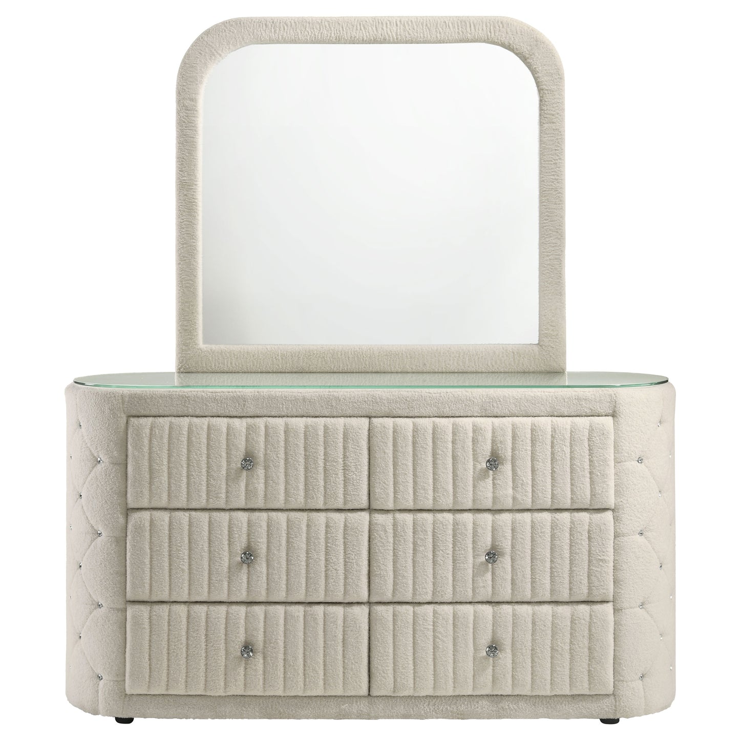 Sonya 6-drawer Upholstered Bedroom Dresser with Mirror Ivory