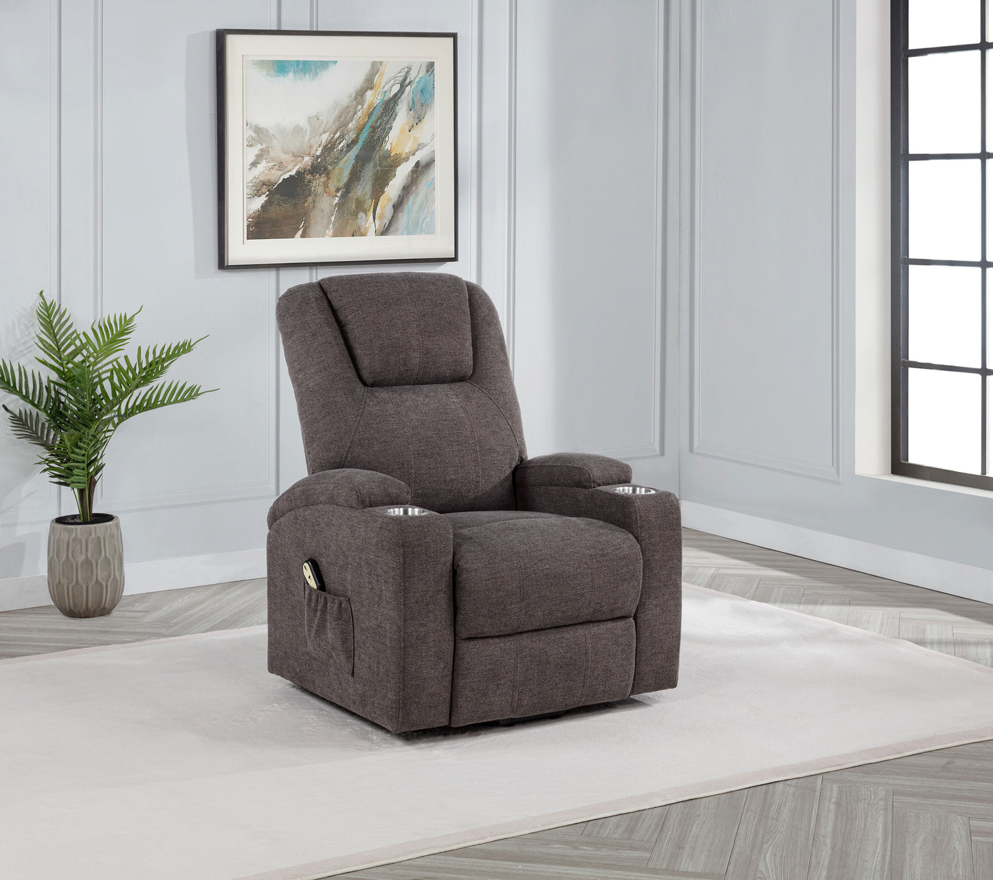 Louie Chenille Upholstered Power Lift Massage Chair Brown