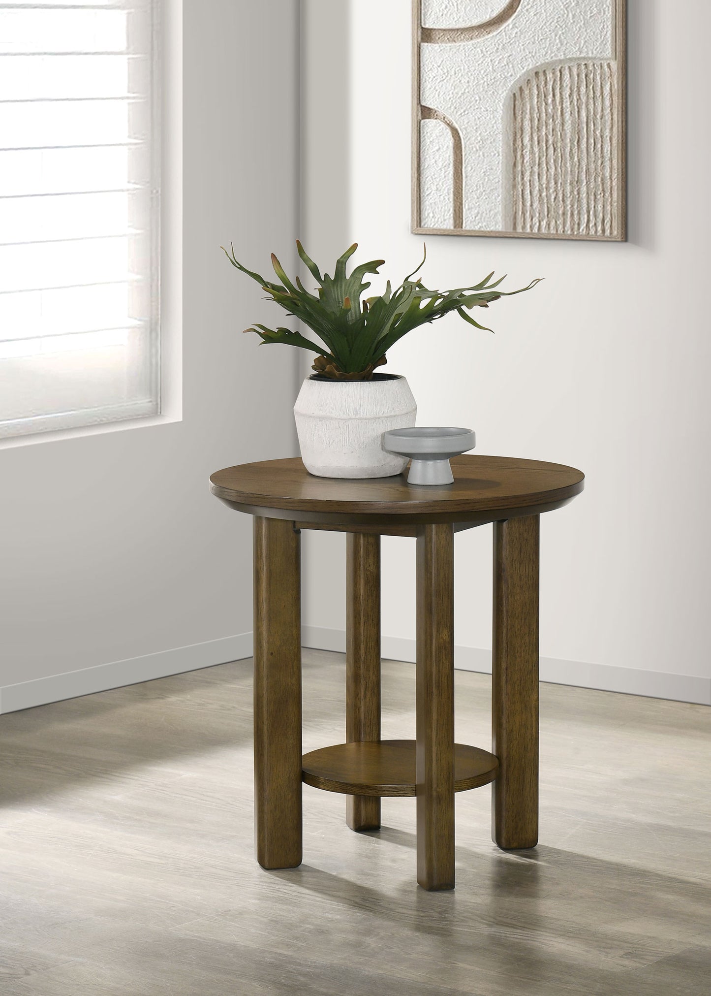 Ottowa 22-Inch Round Wood Side End Table with Shelf Brown