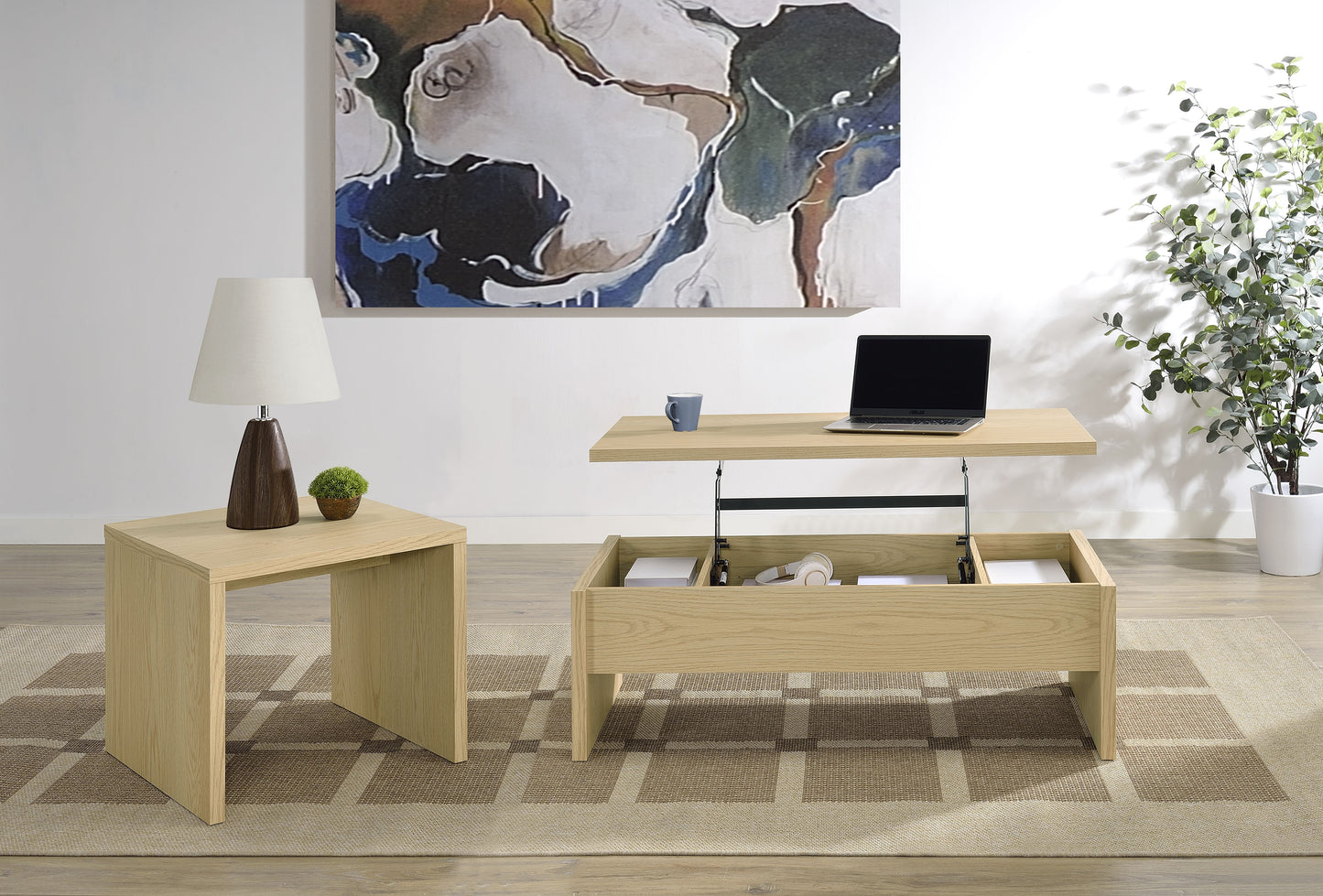 Canoga Engineered Wood Accent Side End Table Light Oak