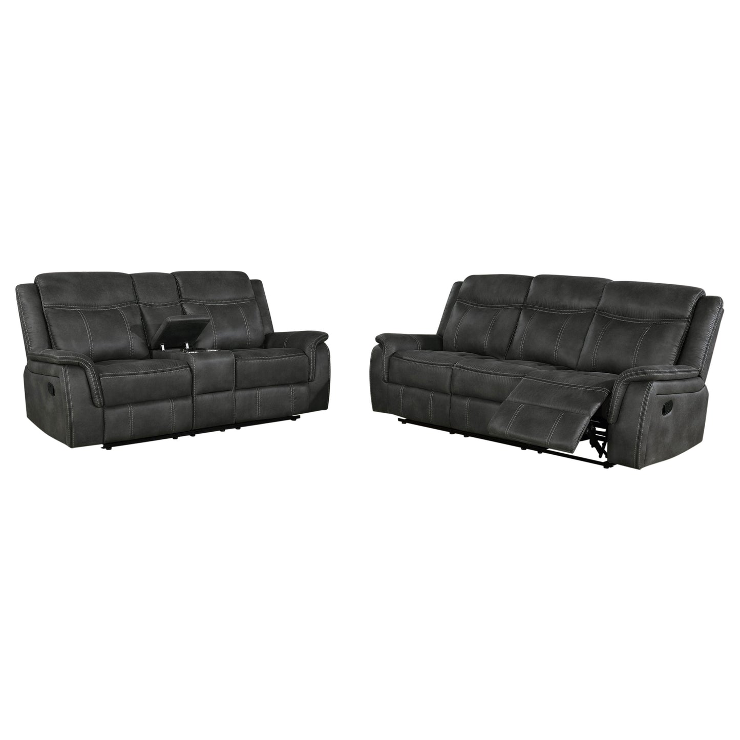 Lawrence 2-piece Upholstered Reclining Sofa Set Charcoal