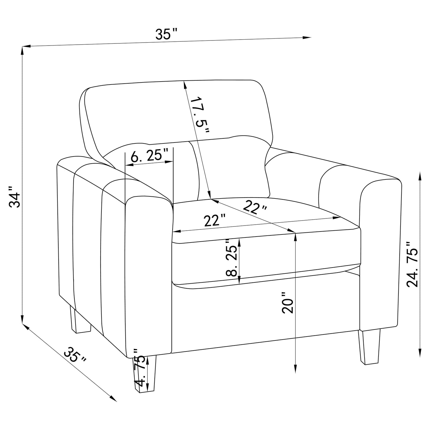 Scotland Faux Leather Upholstered Track Arm Chair Brown
