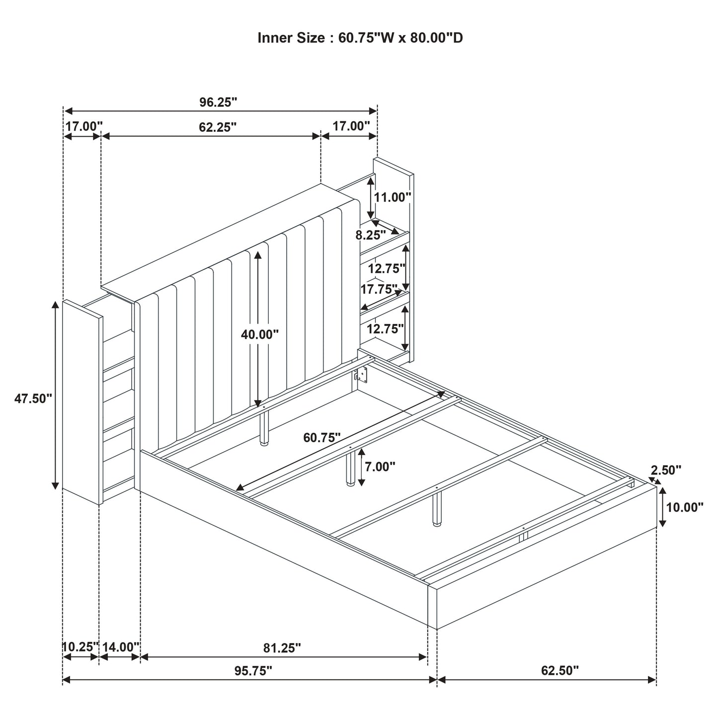 Arielle Queen Bookcase Panel Storage Bed Light Oak
