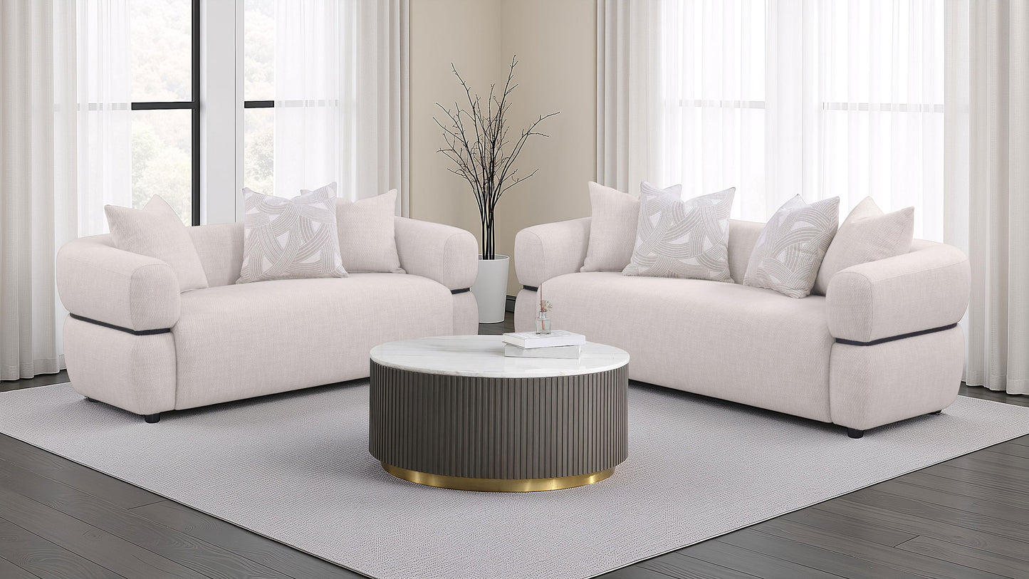 Jeanette 2-piece Fabric Upholstered Round Arm Sofa Set Beige