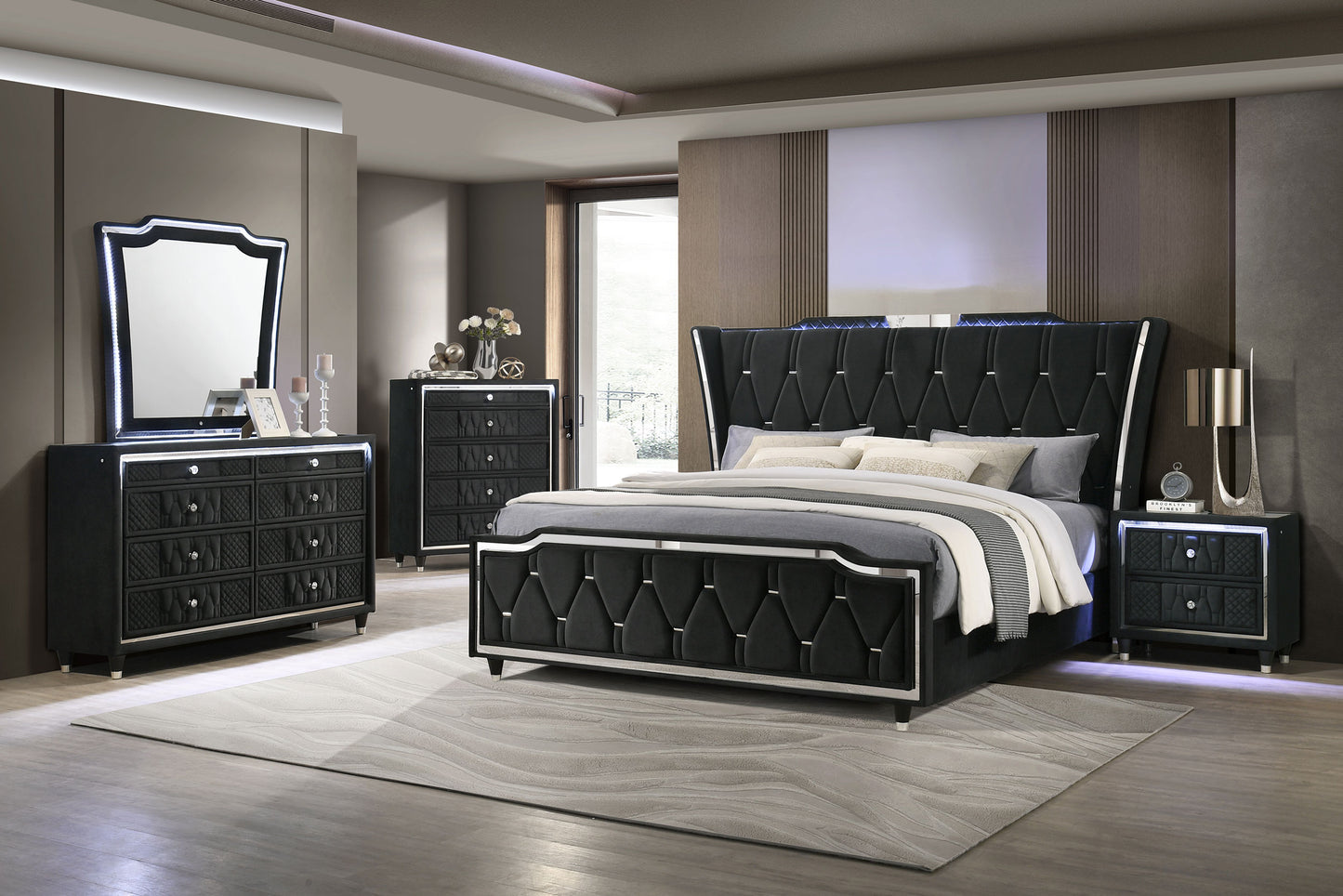 Lorient 8-drawer LED Dresser with Mirror Black