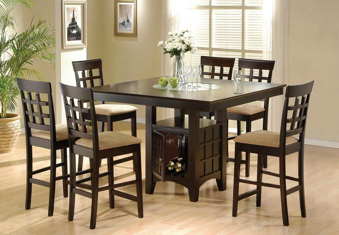 Gabriel 7-Piece Lattice-Back Counter Height Dining Set Cappuccino