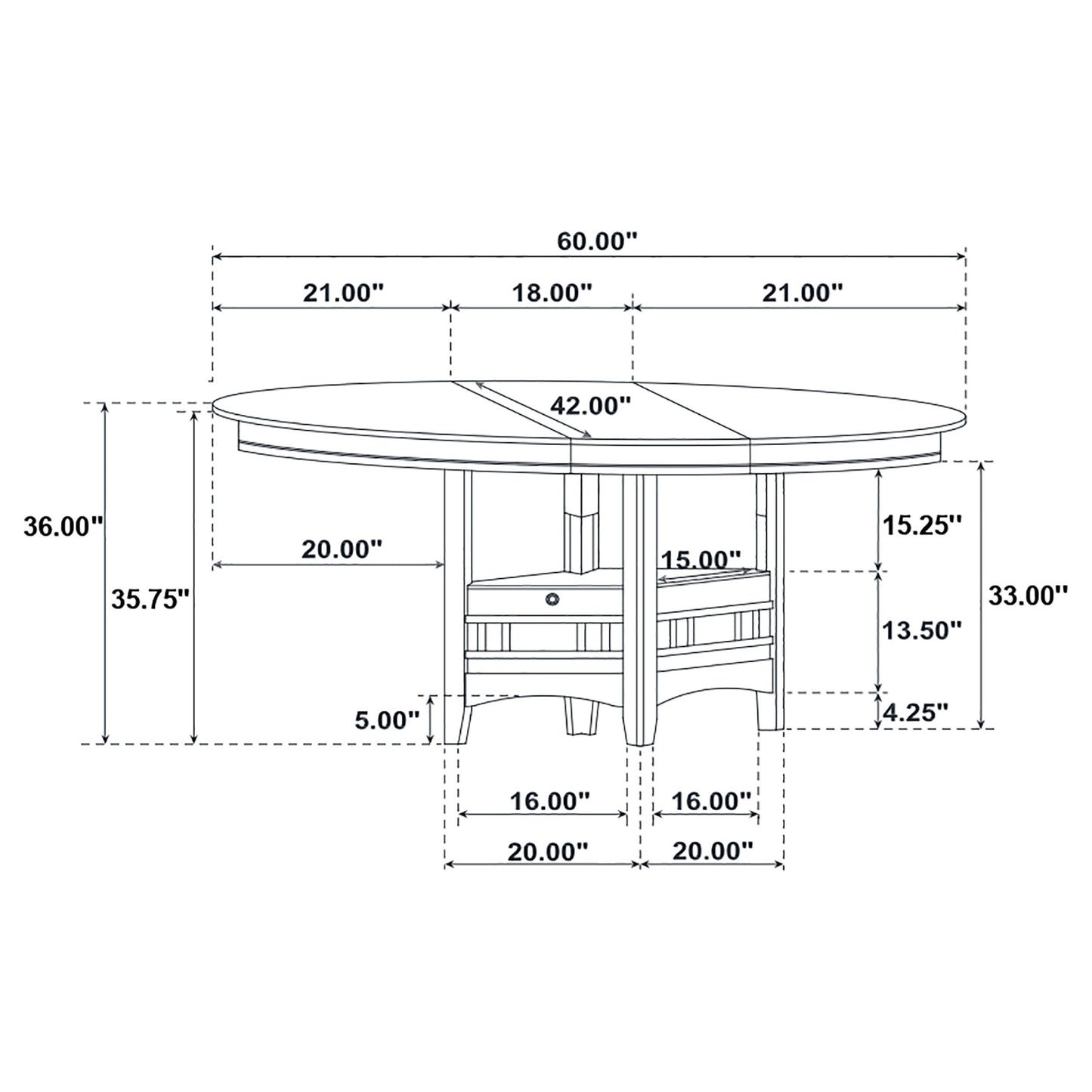 Lavon Oval 60-inch Counter Height Extension Dining Table Espresso