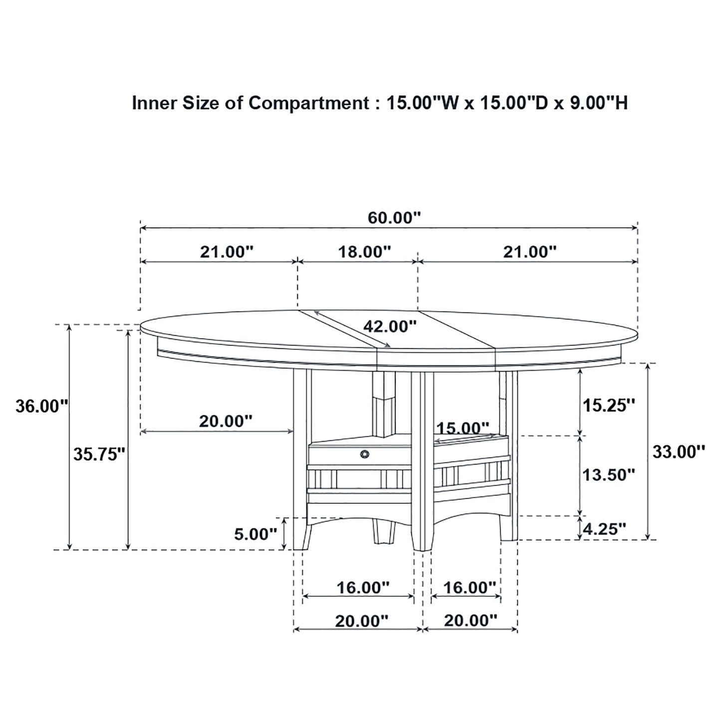 Lavon Oval 60-inch Counter Height Extension Dining Table Chestnut