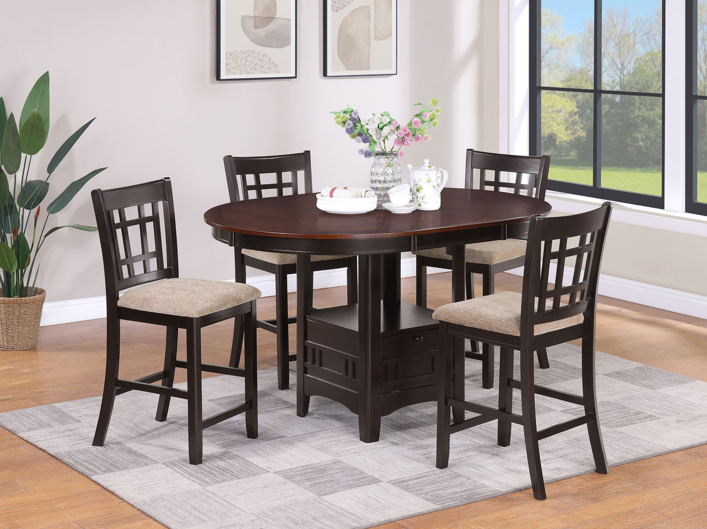 Lavon Oval 60-inch Counter Height Extension Dining Table Chestnut