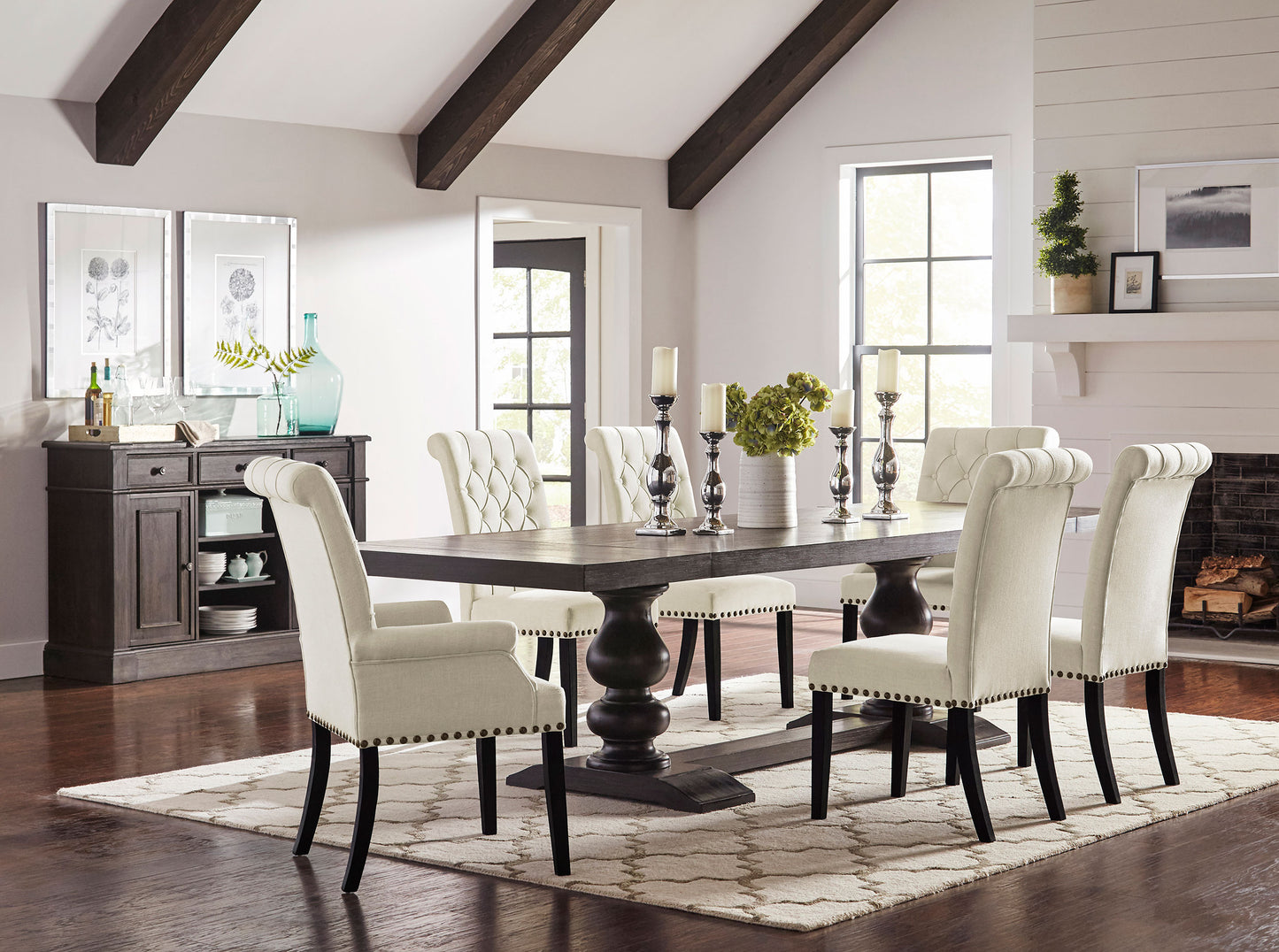 Alana Upholstered Dining Side Chair Beige Smokey Black (Set of 2)