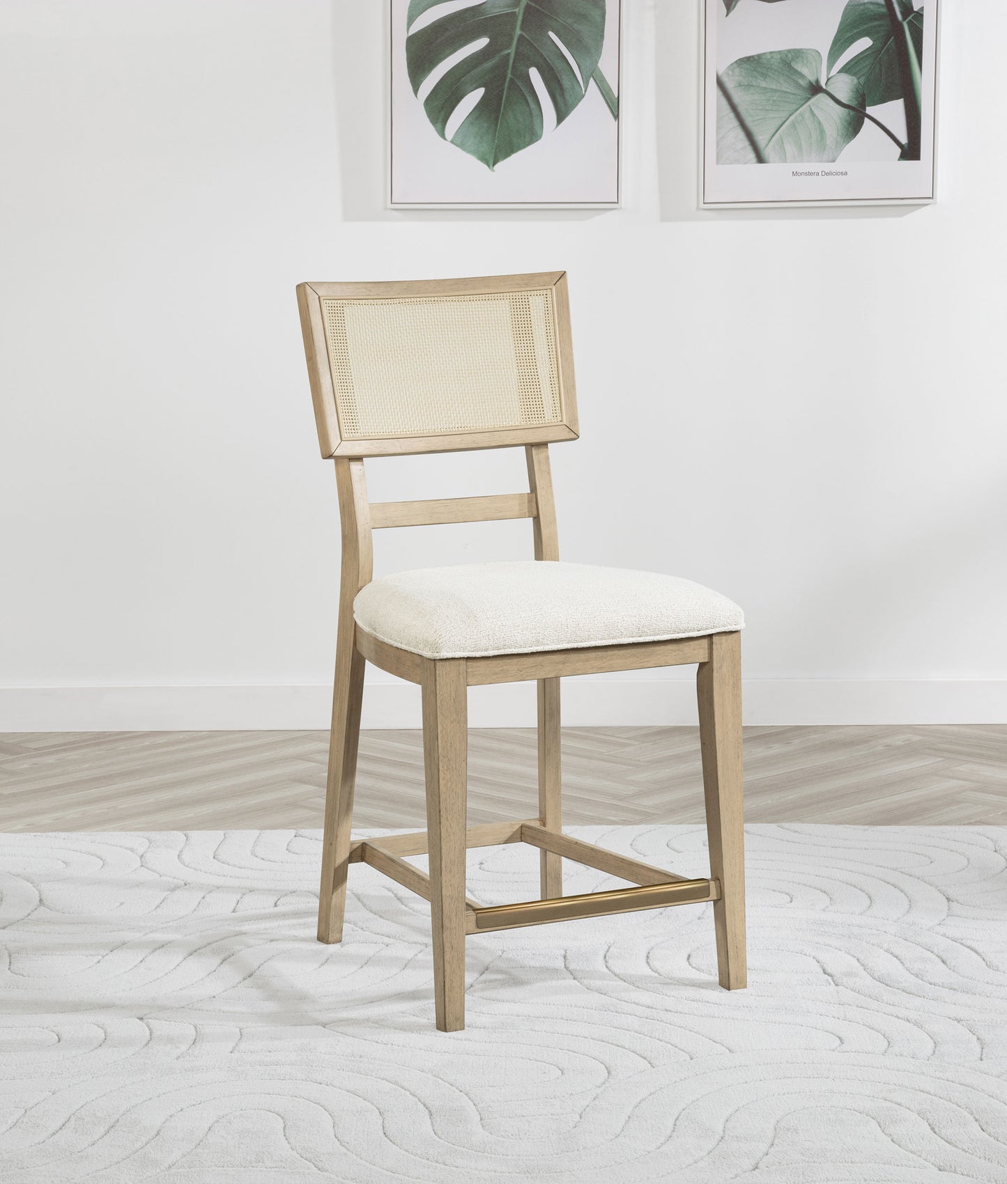 Kailani Rattan Cane Counter Side Chair Beige Oak (Set of 2)