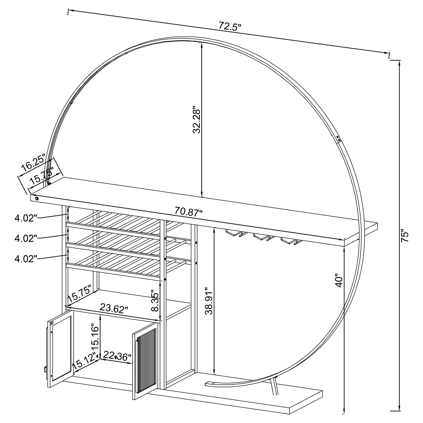 Risley 2-door Circular LED Wine Cabinet Dark Charcoal