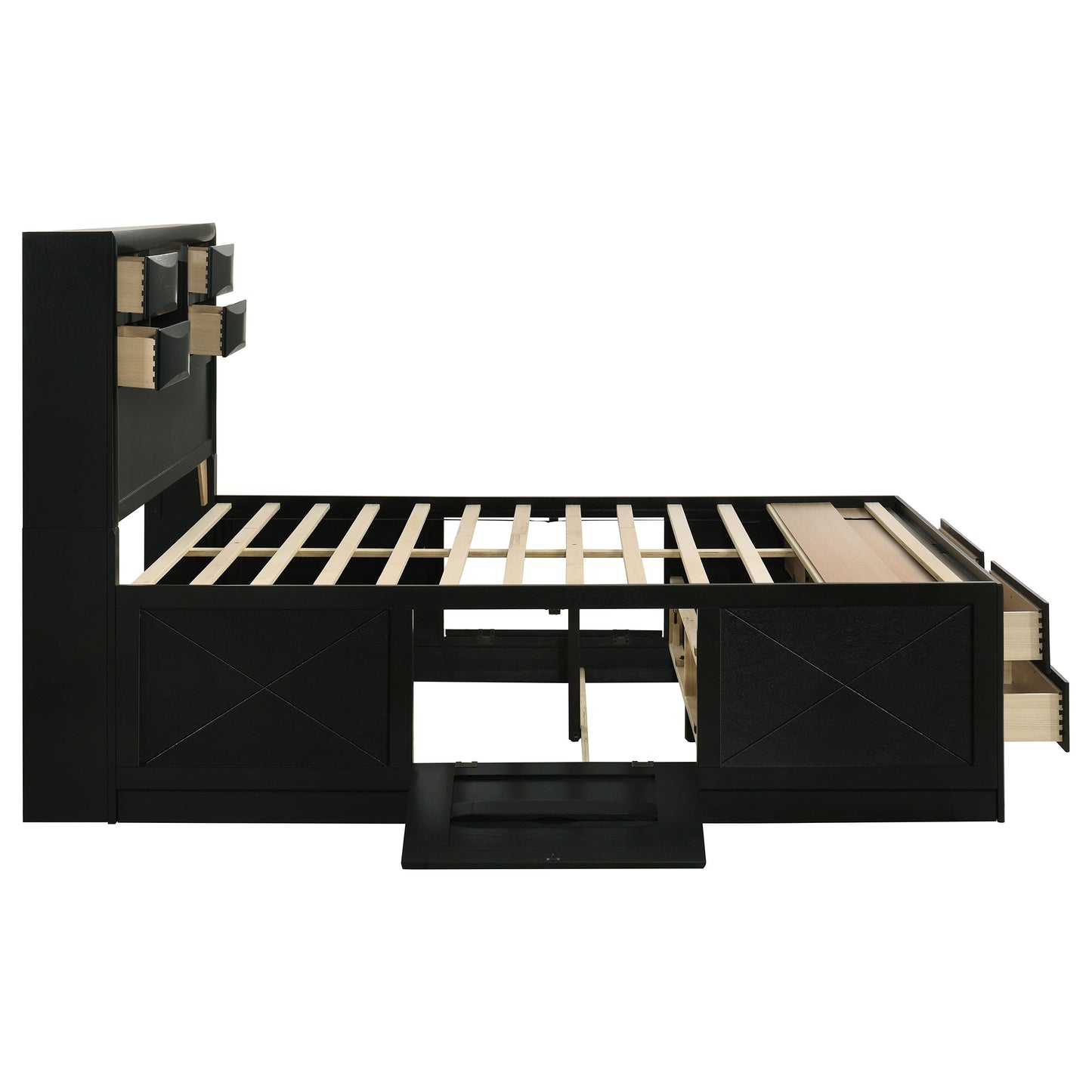 Briana Wood Queen Storage Bookcase Bed Black