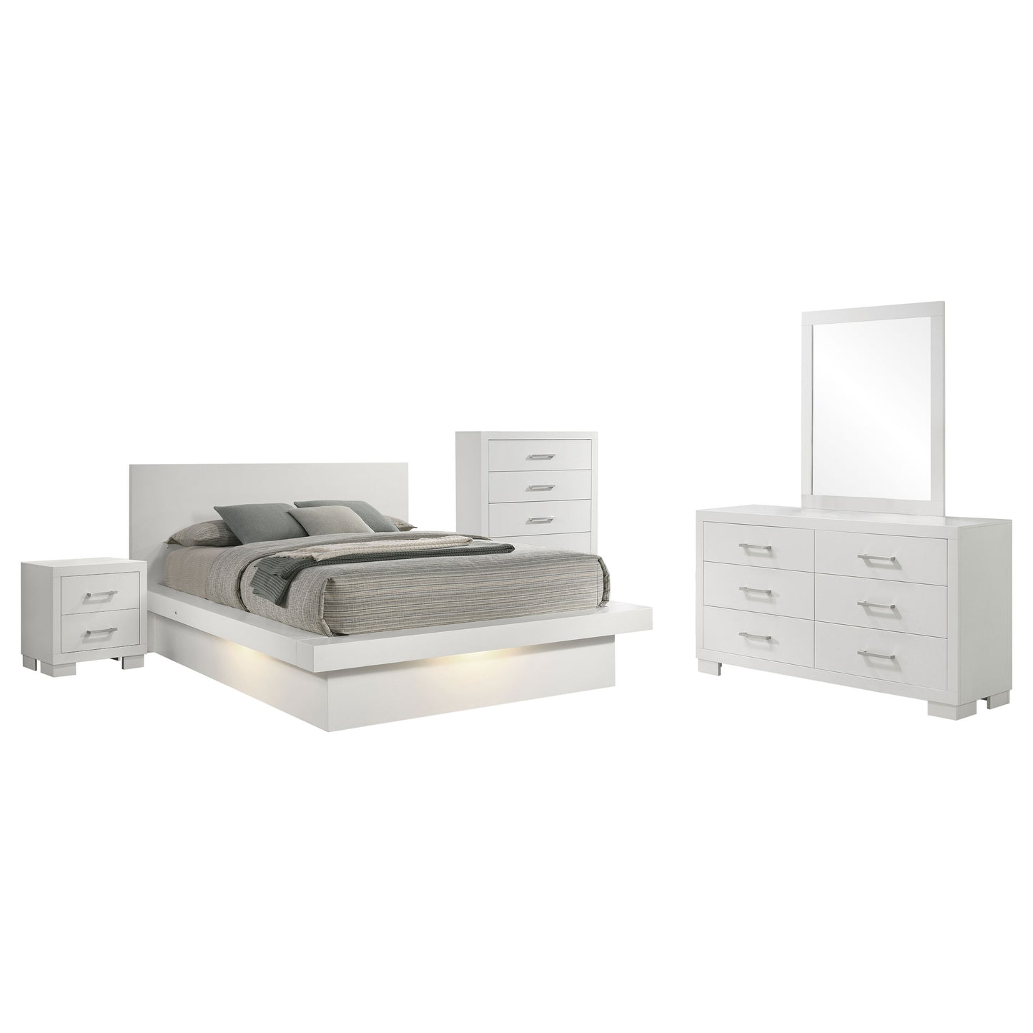 Jessica 5-piece Queen LED Bedroom Set Snow White