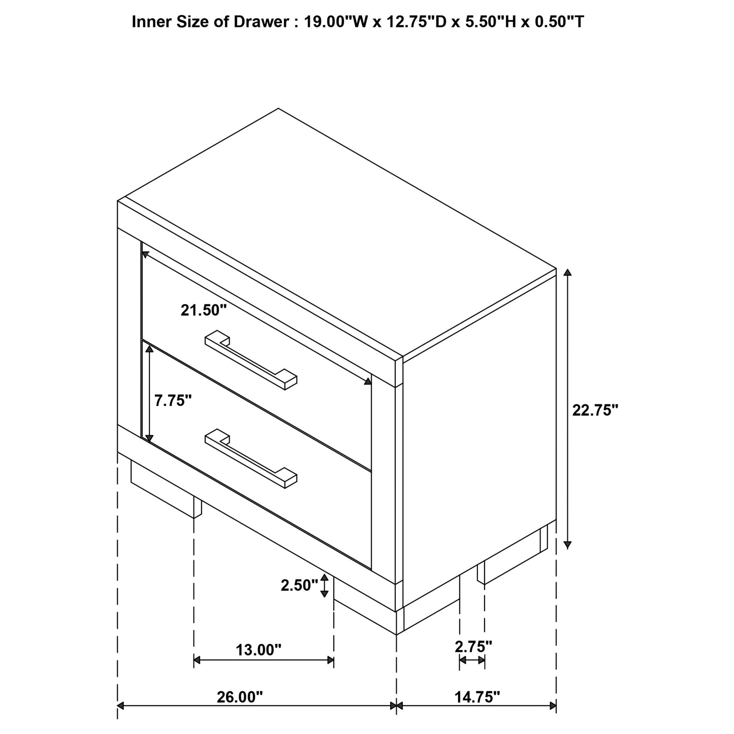 Jessica 2-drawer Nightstand Snow White