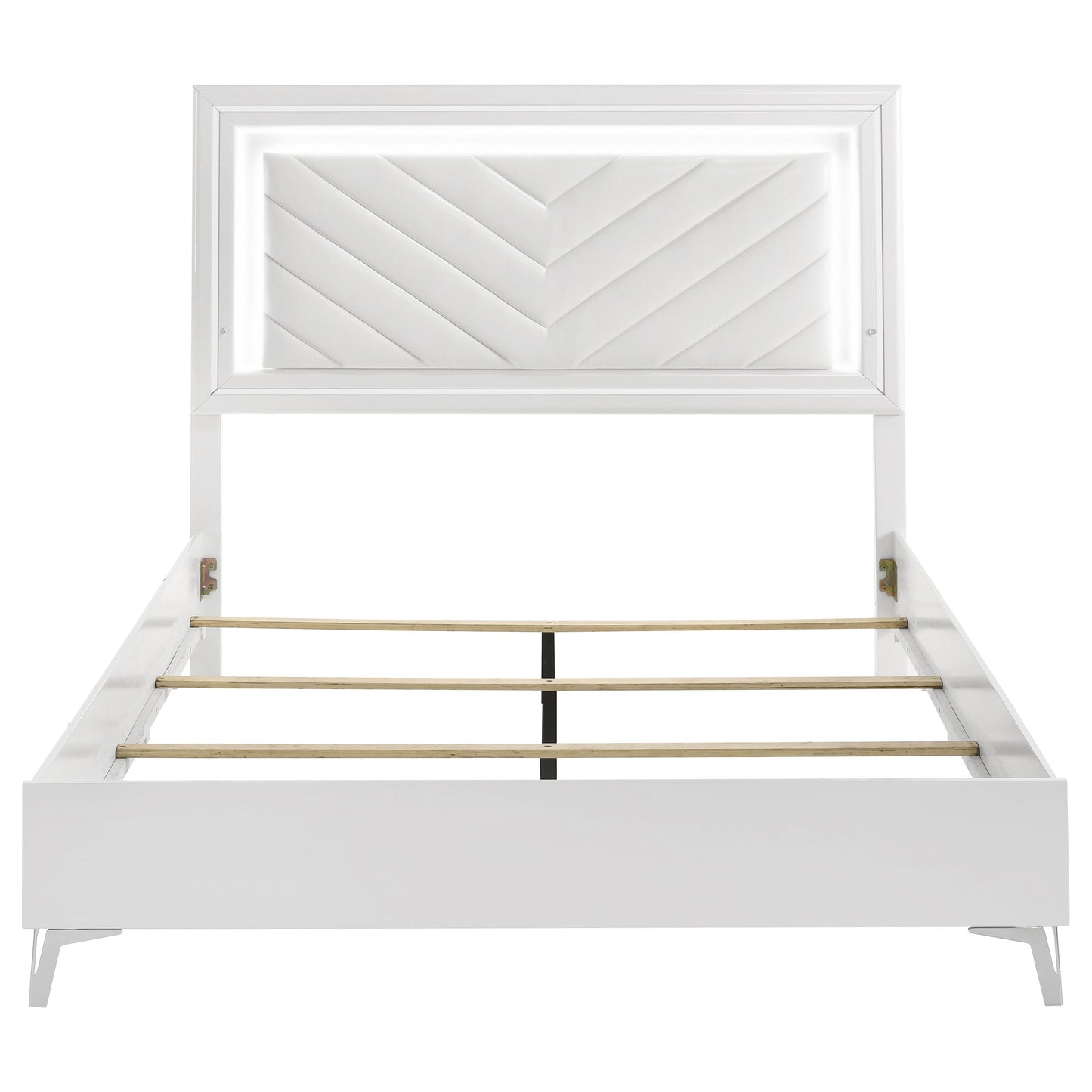Cassia Queen LED Panel Bed White High Gloss
