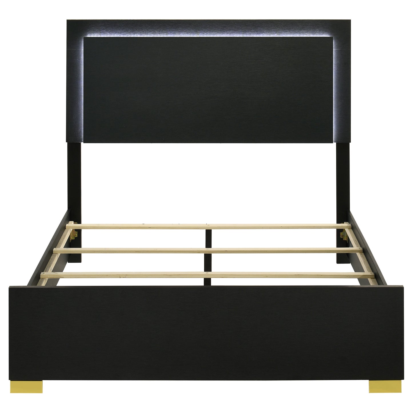 Marceline Wood Full LED Panel Bed Black