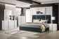 Ines 56-inch Fabric Upholstered Eastern King Panel Bed Navy