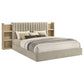 Arielle Eastern King Upholstered Bookcase Bed Light Tan and Light Oak