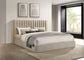 Arielle Eastern King Upholstered Bookcase Bed Light Tan and Light Oak