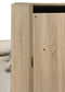 Arielle Eastern King Upholstered Bookcase Bed Light Tan and Light Oak