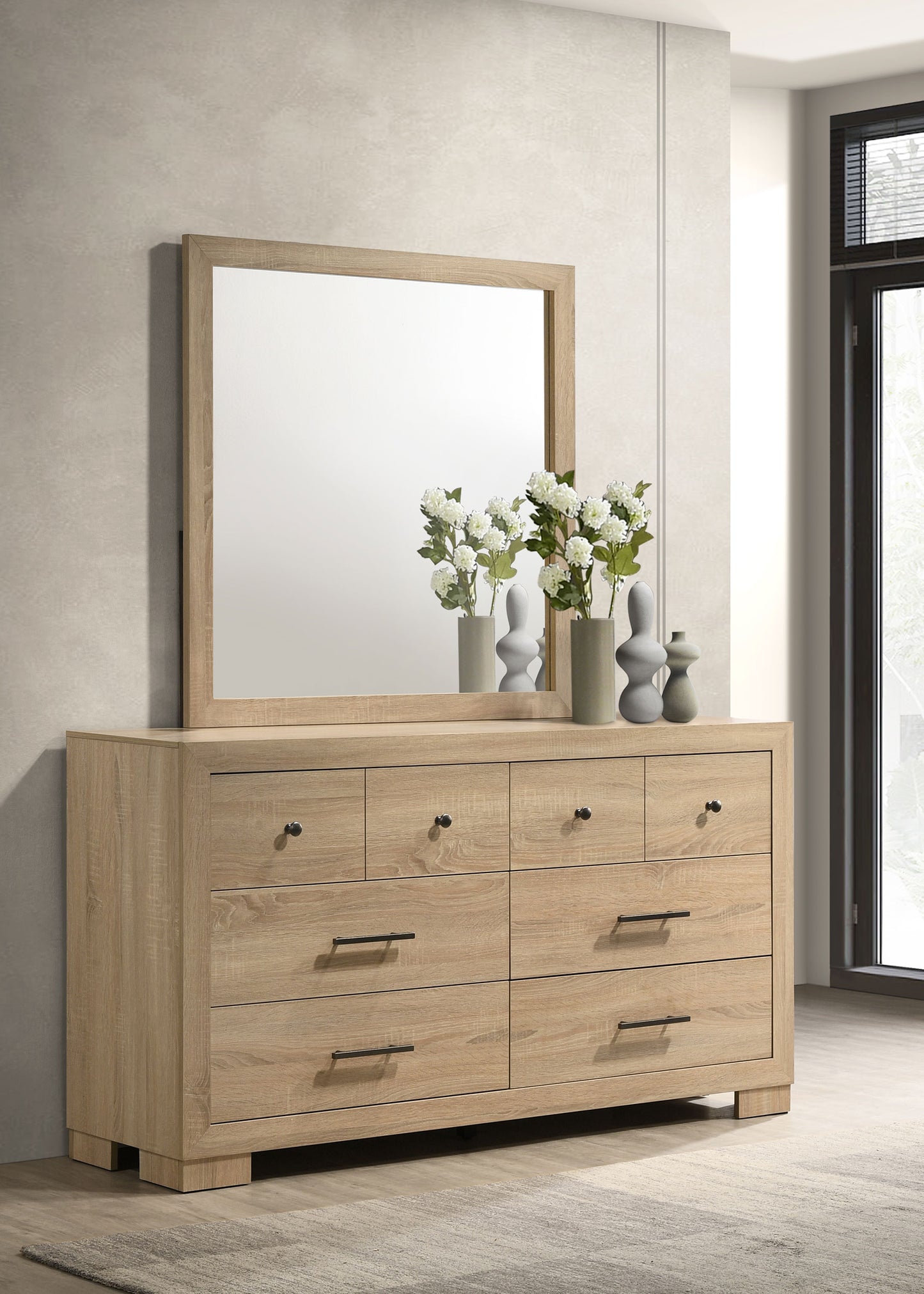 Arielle Dresser and Mirror Set with Mixed Hardware Light Oak