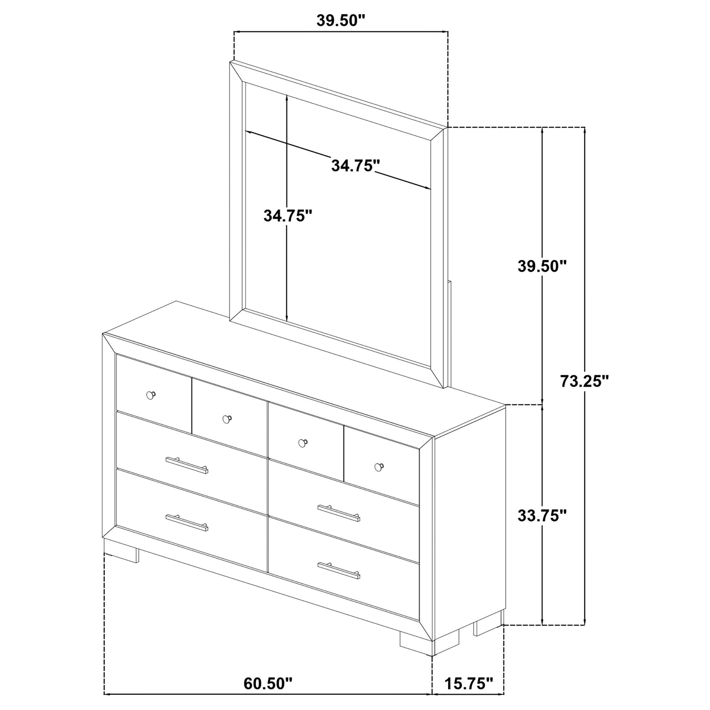 Arielle Dresser and Mirror Set with Mixed Hardware Light Oak