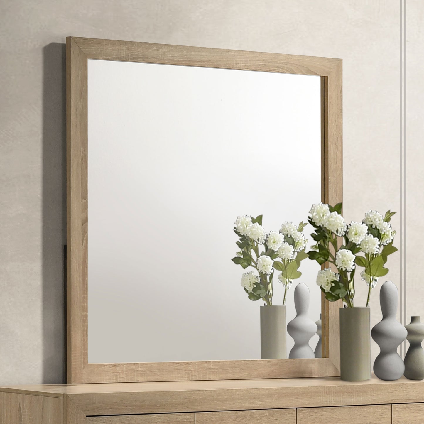 Arielle Dresser Mirror with Wood-Look Frame Light Oak