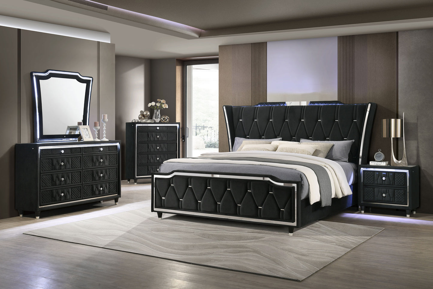 Lorient 8-drawer LED Bedroom Dresser Cabinet Black