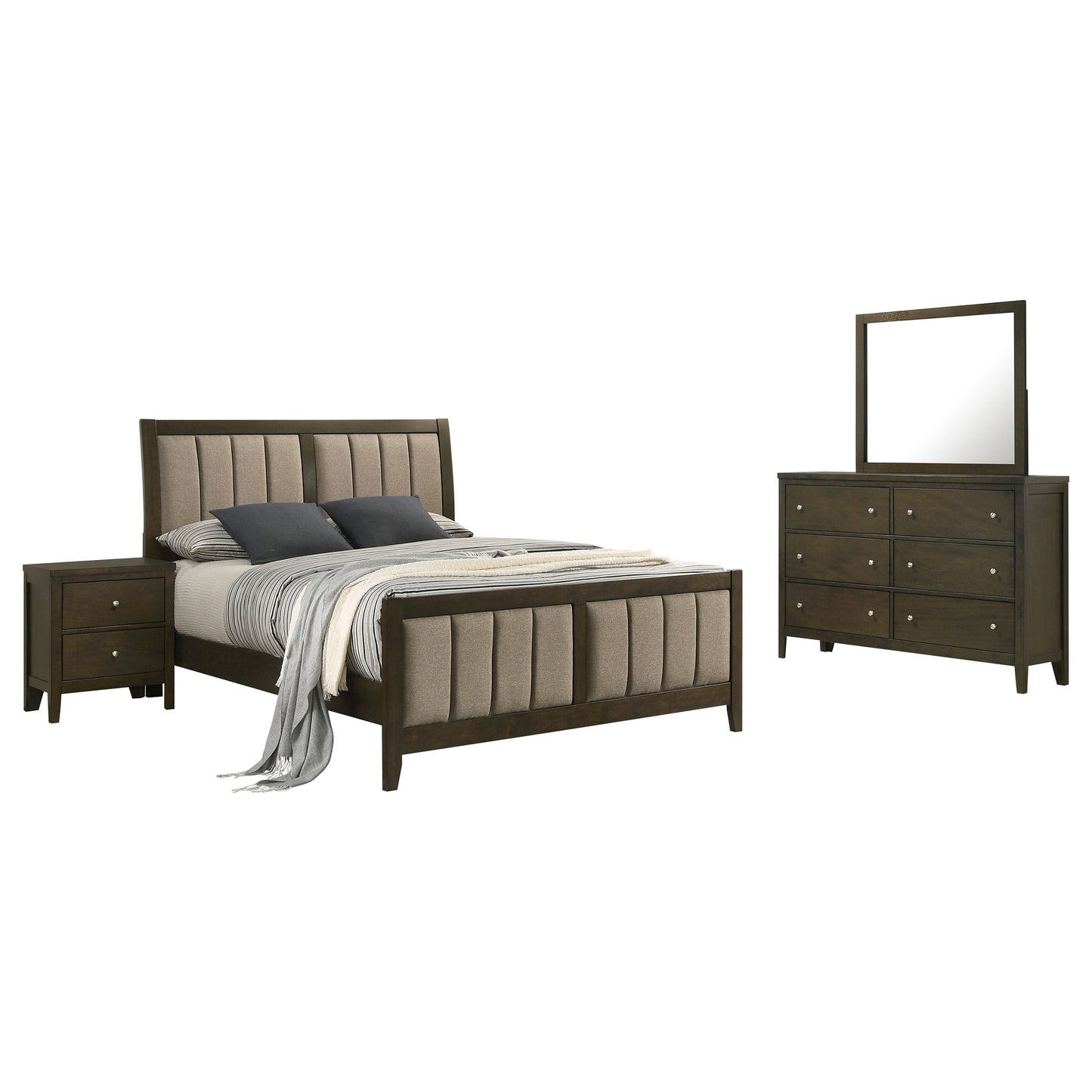 Wilkes 4-Piece Full Bedroom Set with Upholstered Bed Dark Cocoa
