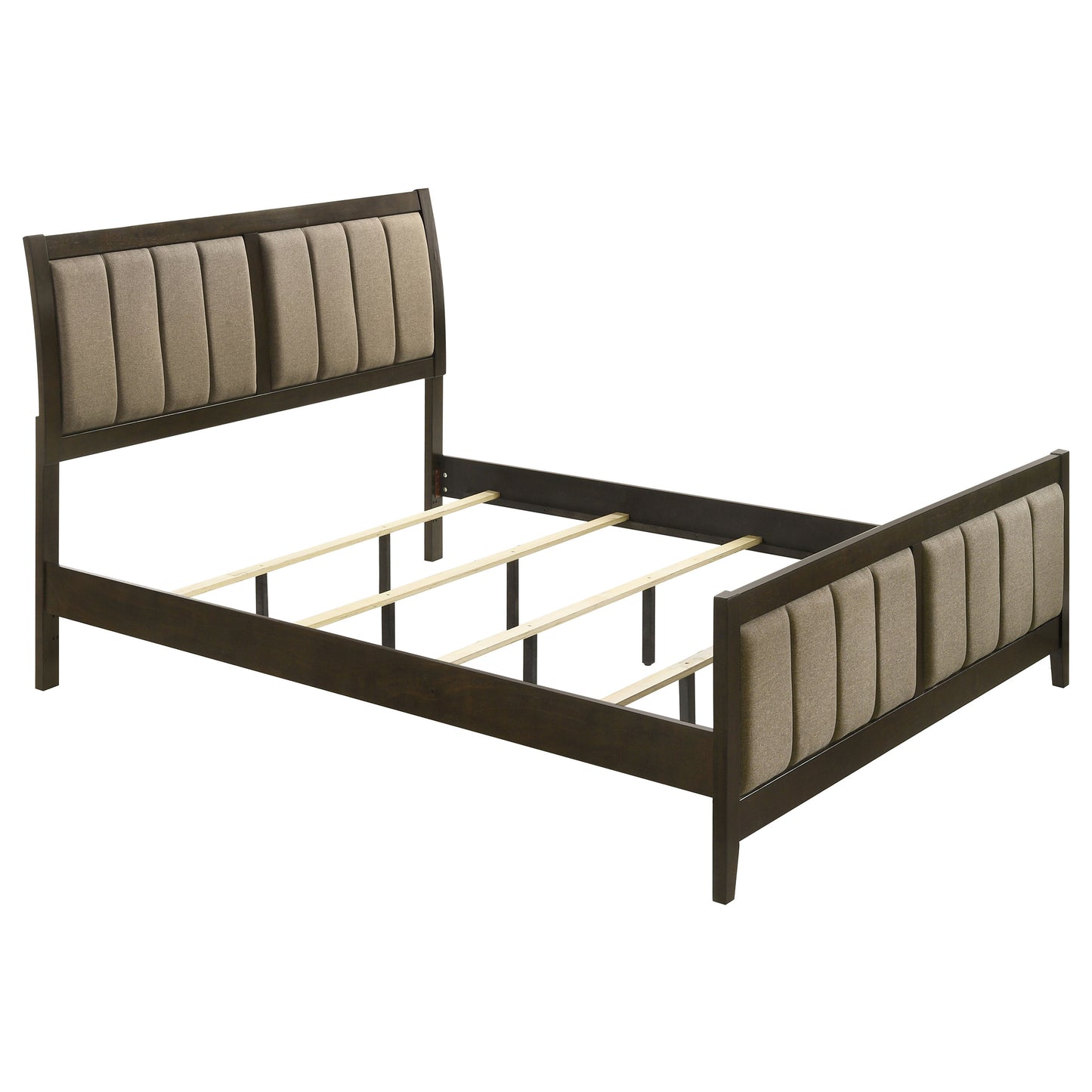Wilkes Eastern King Vertical-Channel Upholstered Panel Bed Dark Cocoa