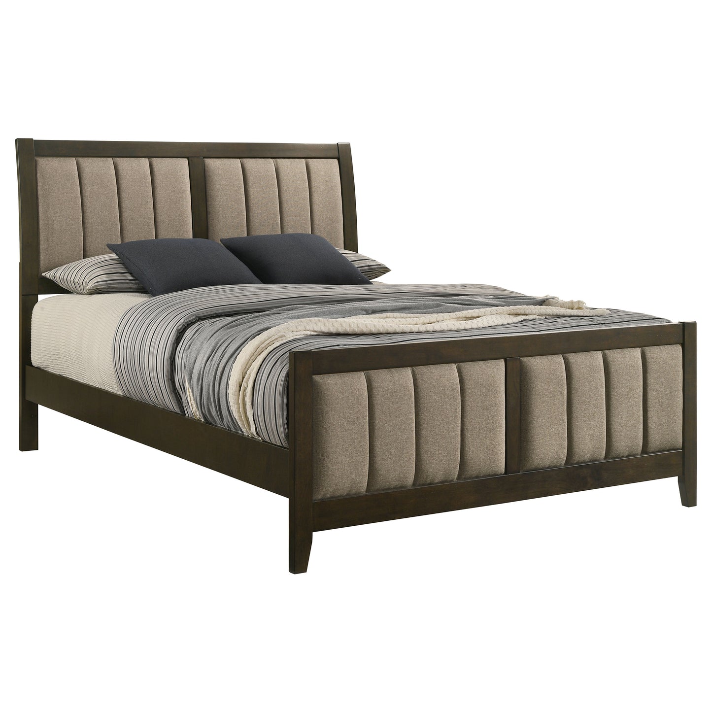 Wilkes Queen Vertical-Channel Upholstered Panel Bed Dark Cocoa
